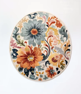 Elegante alfombra de área de flor de la vida abstracta moderna con mechones a mano intrincada hecha a mano para sala de estar u oficina - Product Image 1