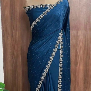 Saree en soie organza pure avec fil Zari paillettes travail et chemisier de style indien pour femmes pour les mariages et les fêtes - Product Image 1