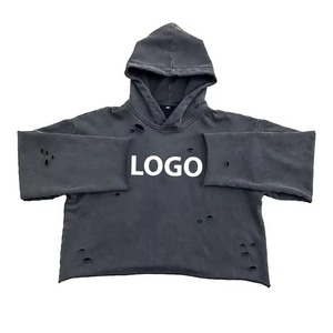 Hoodie Distressed Men's Customizable Cotton <b>Fleece</b> Acid Wash Distressed Breathable Hoodie Hot Sale New Arrival Online for Winter - Product Image 4