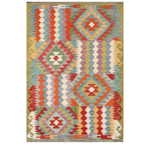 Juego de Alfombras Kilim de Maimana, Afganistán, 182 x 126 cm, Diseño Tradicional Hecho a Mano para Decoración del Hogar - Product Image 1