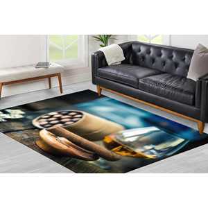 Tapis imprimé cigares et brandy : cadeau personnalisé moderne pour lui, avec tapis à poils doux - Product Image 2