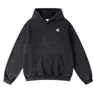 Sudadera con capucha lavada con protección solar Premium de algodón orgánico personalizada Sudadera con capucha en blanco para hombre con lavado ácido - Product Image 3