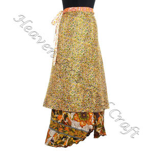 Jupes Vintage 2 couches soie Sari magique enveloppant jupes Sarong 2 couches réversible soie magique Saris Wrap jupe longue longueur - Product Image 1