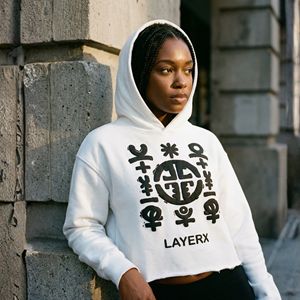 Custom Women Crop <b>Top</b> Hoodie Manufacturer 500gsm Polyester/Cotton Puff Print Boxy Fit <b>Distressed</b> Raw Hem Streetwear Winter - Product Image 2