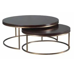 Wooden Top Coffee Tables New Design Golden Metal Frame Living Room Furniture Set Gold Round Modern Luxury Marble Coffee Table