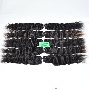 Extensions de cheveux humains du temple indien vierge noir tissage brut 100% du vendeur Kinky Wavy Natural Wave Double Weft Machine-Bundle - Product Image 6