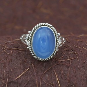 925 argent Sterling plaqué naturel bleu calcédoine Marquise lunette réglage 8x10mm bague à la main bijoux à la mode pour les femmes - Product Image 4