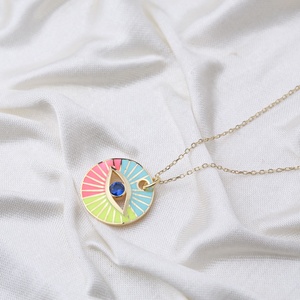 Collar de esmalte colorido con diseño de ojo de forma redonda, joyería de plata de ley 925 turca hecha a mano - Product Image 2