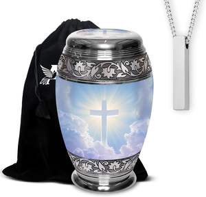 Set of Cross Decorative Funeral <b>Urns</b> for Ashes Adult Male & Female Includes 1 <b>Large</b> <b>Urn</b> & 1 Necklace for Ashes - Product Image 1