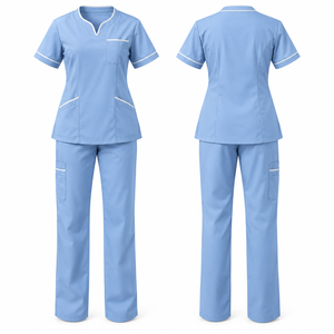 Customized Goldtex Unisex Light <b>Blue</b> <b>Scrub</b> Set Cotton Polyester Woven Hospital Uniforms Blouses Shirts Pockets Needle Detection - Product Image 1