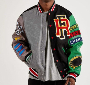 Veste OEM à patchs brodés avec logo personnalisé Veste Letterman Manteau de baseball Streetwear en cuir Blouson bombardier universitaire pour hommes - Product Image 5