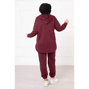 Ensemble pantalon 2 pièces détaillé avec poche rouge bordeaux tenue en tissu côtelé coupe ample taille XS - Product Image 2