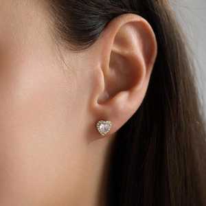 Boucles d'oreilles pendantes en argent sterling 925 plaqué or 14 carats, motif cœur pavé, cadeau pour elle - Product Image 4