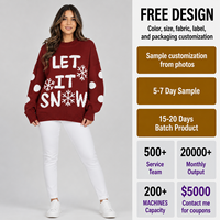 Pull de Noël moche pour femme, col rond, motif flocon de neige en jacquard tricoté, 100 % polyester, tenue de fêtes, prise en charge de la personnalisation OEM en gros