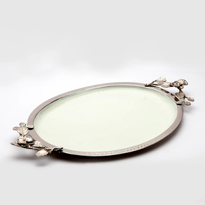 Plateau en métal argenté moderne de haute qualité assiette de service carrée blanche motif floral poli pour les cadeaux de décoration intérieure - Product Image 3