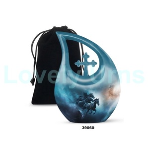 Hermosa urna de cremación de gota de lágrima de caballo para adultos para cenizas humanas Urna funeraria cruzada decorativa con bolsa de terciopelo gratis - Product Image 2