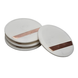 Sous-verres en marbre ronds durables avec incrustation de métal en vrac Ensemble de tampons de tasse en pierre décoratifs de table pour la cuisine - Product Image 1