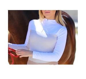 2023 personnalisé vêtements équestres fournitures équitation à manches longues demi fermeture éclair hauts couche de base pour les femmes - Product Image 3