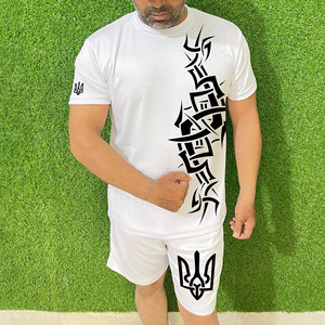 T-shirt 2 pièces de sport d'été pour hommes, ensemble short et t-shirt à imprimé bouffant, tissu respirant, décontracté, grande taille, produits de Offre Spéciale unisexe pour garçons - Product Image 1