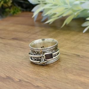 925 Bạc <span class=keywords><strong>Baguette</strong></span> <span class=keywords><strong>Shape</strong></span> engagement Ring handmade Rose mạ vàng tự nhiên Garnet thời trang Solitaire đồ trang sức cho phụ nữ - Product Image 6