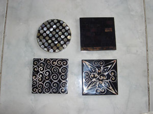 Vajilla de cristal de Conus Cut Art, Joyería de Conchas Marinas, Vajilla y Manteles Individuales, Motivo Blanco y Negro, Tamaño 10 cm, Juego de 4 Piezas - Product Image 3
