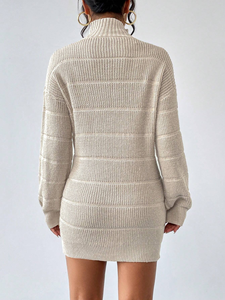 Robe moulante élégante pour femme, coupe ajustée, mi-longue, manches longues, col roulé, tricotée, unie à l'avant, pour l'automne, l'hiver, décontractée, pour les fêtes - Product Image 4