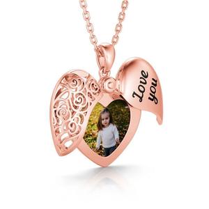 Jeulia Personalized Sterling <b>Silver</b> Photo <b>Locket</b> Necklace-Vintage Heart Design Gold Plated Chain Anniversary Gift - Product Image 1