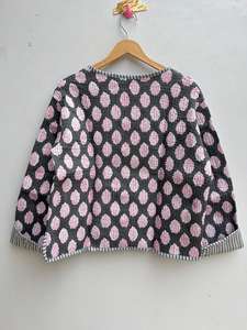 Veste matelassée réversible décontractée pour femmes, imprimé bloc à la main indien, motif floral, vêtements d'extérieur en jersey de coton respirant, boutons pour - Product Image 6