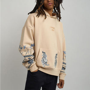 Sweat-shirt à manches longues kaki brodé de haute qualité, ample, lourd, surdimensionné, avec fermeture éclair, pour homme - Product Image 3