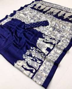 Saree ผ้าไหมทัสซาร์กึ่งนุ่มดีไซเนอร์บอลลีวู้ดสง่างามอินเดียพิมพ์ดิจิตอลแบบรวดเร็วแห้งเร็วทันสมัยชาติพันธุ์ทุกฤดูกาลฤดูร้อน - Product Image 3