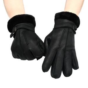 High quality Goat Sheepskin <b>Fur</b> Leather Winter <b>Gloves</b> Fashion Soft Black Leather <b>Gloves</b> for Men Women - Product Image 5