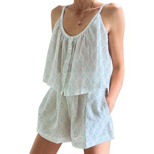 Conjunto de Pijama Corto de Algodón con Estampado Floral Hecho a Mano para Mujer, Primavera/Verano, Conjunto de Pijama Ajustado sin Mangas con Tirantes - Product Image 1