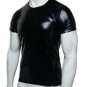 Camiseta de Manga Corta de Cuero Genuino para Hombre, Transpirable, Casual, Ajustada, Servicio OEM Personalizado, Ecológica, Color Negro - Product Image 1