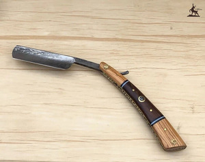 Navaja de Afeitar de Hoja Recta Damasco Hecha a Mano con Mango de Madera Personalizable, Cuchillo de Afeitar de Seguridad Vintage con Soporte OEM, Regalo para Hombre - Product Image 4