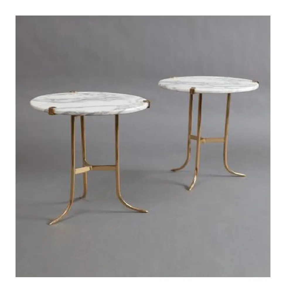 Factory Customized Set Of Two Modern Round Shaped Table With Marble Top Accessories Coffee Buffet & Bedside Nesting Table
