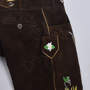 Cómodos pantalones cortos tradicionales bávaros para hombre, Lederhosen alemán clásico con diseño bordado personalizado, producto de cuero textil - Product Image 5