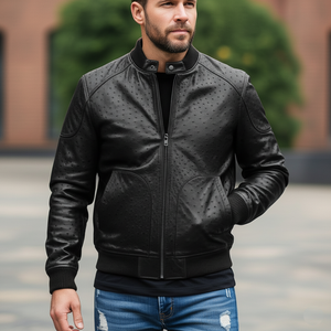 Veste de moto en cuir à carreaux Ostrich Bomber, respirante, à capuche, décontractée, pour garçons - Product Image 4