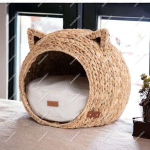Professional Manufacturer Oval Shaped Water Hyacinth Pet House for CatCrafted Cushioned Crib Cozy Interior for Pet - Product Image 5