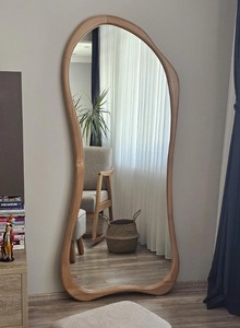 Miroir mural Art Déco asymétrique pleine longueur, décoratif, fait main, avec cadre en bois de hêtre massif, écologique, léger, à prix abordable - Product Image 5