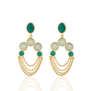 สีเขียวนิลและน้ำนม Chalcedony 925ต่างหูเงินออกแบบต่างหูเงินชุบทองต่างหูเงิน - Product Image 1