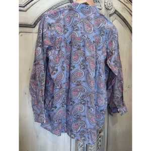 Blusa de Mujer de Estilo Vintage, Estampada a Mano con Paisley Francés, Tela Popelina de Viscosa, Solapa Asimétrica, Tallas XS-XL, para Oficina - Product Image 5