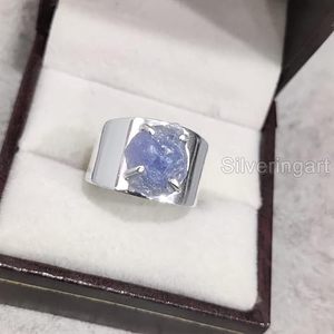 Bague pour femme en Tanzanite naturelle, pierre de naissance de décembre, large bande, bijoux faits à la main, argent sterling 925 - Product Image 5