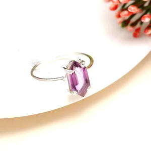 แหวนแต่งงานพลอยอัญมณีคลาสสิกแบบเรียบง่ายสีเงินสเตอร์ลิงพร้อมหินอเมทิสต์สำหรับงานเลี้ยงหมั้นของขวัญวันเกิด - Product Image 3