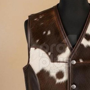 Chaleco de Cuero con Pelo de Vaca Genuino para Hombre - Moda Urbana Moderna, Prenda Exterior Informal y Transpirable - Product Image 4