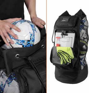Sac de balle d'équipement de maille de basket-ball robuste avec bandoulière avec poches avant pour les accessoires de sport d'entraînement - Product Image 3