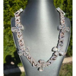 Collier chaîne cubaine pour rappeur, serti de moissanite taille baguette 18 mm, en argent sterling 925 plaqué rhodium, design floral de luxe - Product Image 1