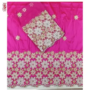 Best Quality 5 Yards Indian George Fabrics Stone Beaded With Floral Design For Nigerian Women Ethnic Wedding Dress With Blouse