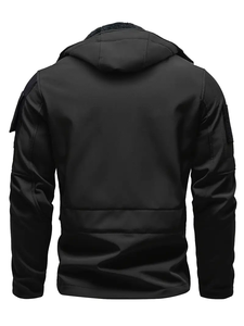 Veste d'hiver softshell pour homme 100% polyester à capuche coupe-vent respirante couleur unie tissu non extensible longueur régulière - Product Image 2