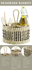 Panier de carex rond fait main avec compartiments pratiques Panier de pique-nique de stockage naturel le plus vendu du Vietnam - Product Image 2