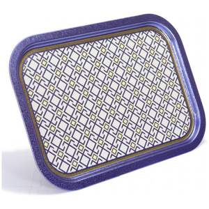 Élégant plateau de service rectangulaire en bois de 285x400mm, motif sans couture, lignes géométriques sur fond rouge en acier perlé - Product Image 3